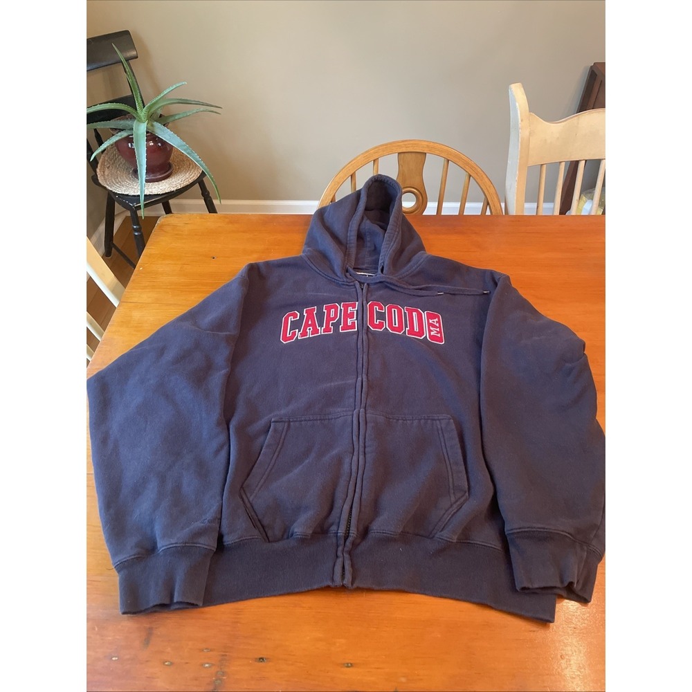 CAPE COD MA Cuffy's XL Zip Up With Pockets Sweatshirt Hood Blue Red And White